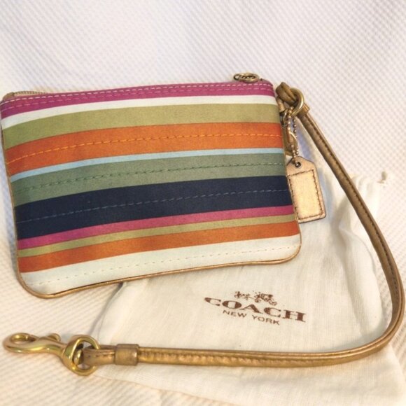 Coach Lim Ed Horizontal Stitch Legacy Stripe Pocket Wristlet in Brass/Multi, EUC - Picture 8 of 13